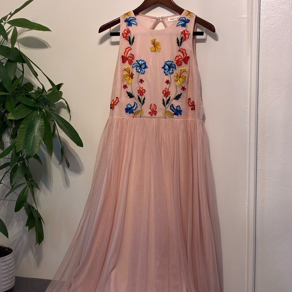 Frock and Frill Embroidered Floral Pink Toile Dress
